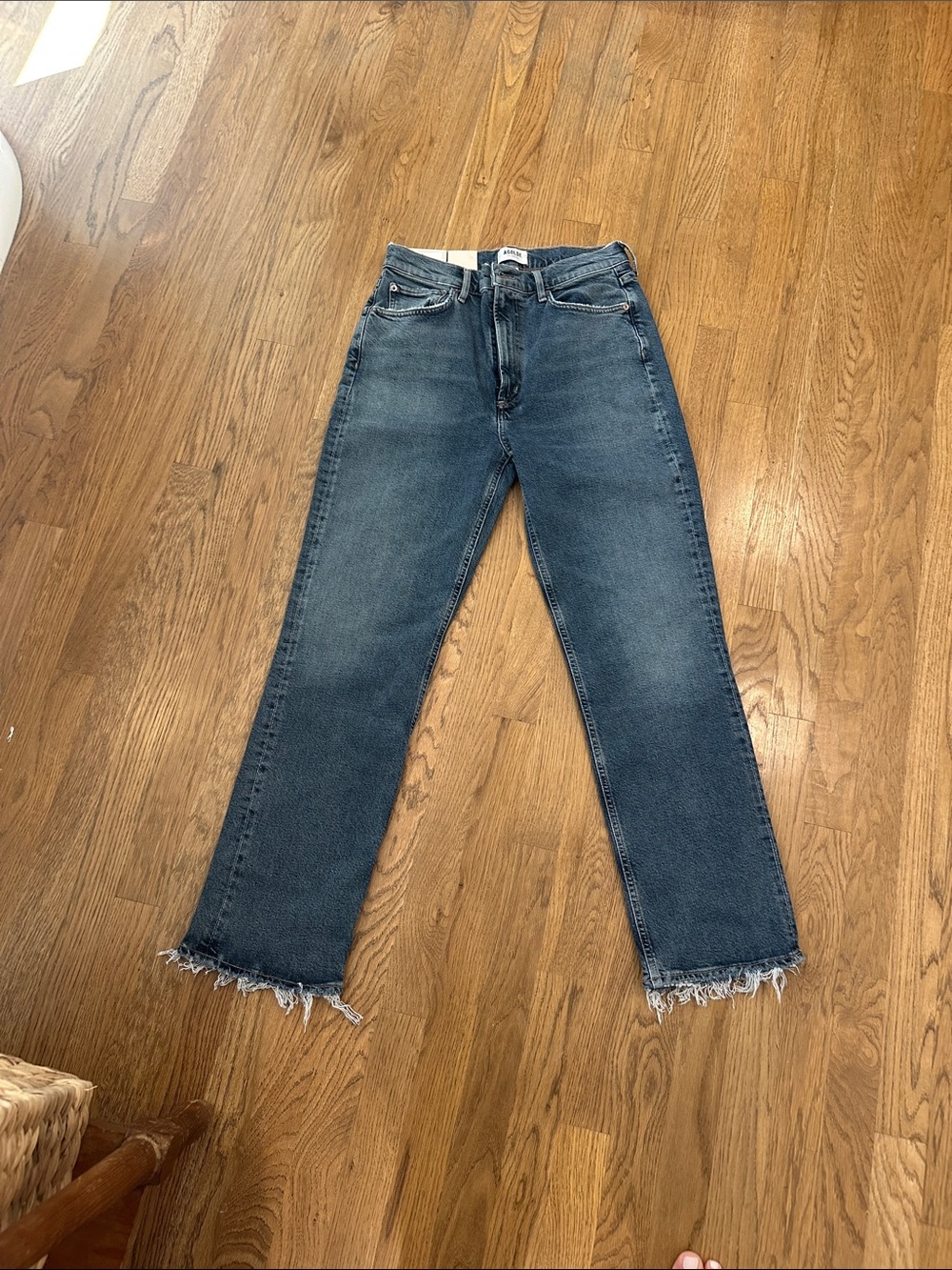 Agolde Frayed Hem Straight-Leg Jeans - Dark Blue